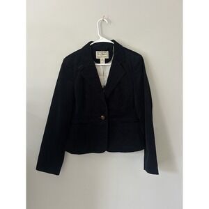 Vintage LL Bean Velvet Blazer Jacket Preppy Black Size 12 Petite Button Front